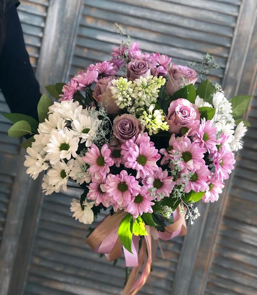 Букет Цветочный шарм в Облучье Букет цветов из: Хризантемы и Розы в Облучье