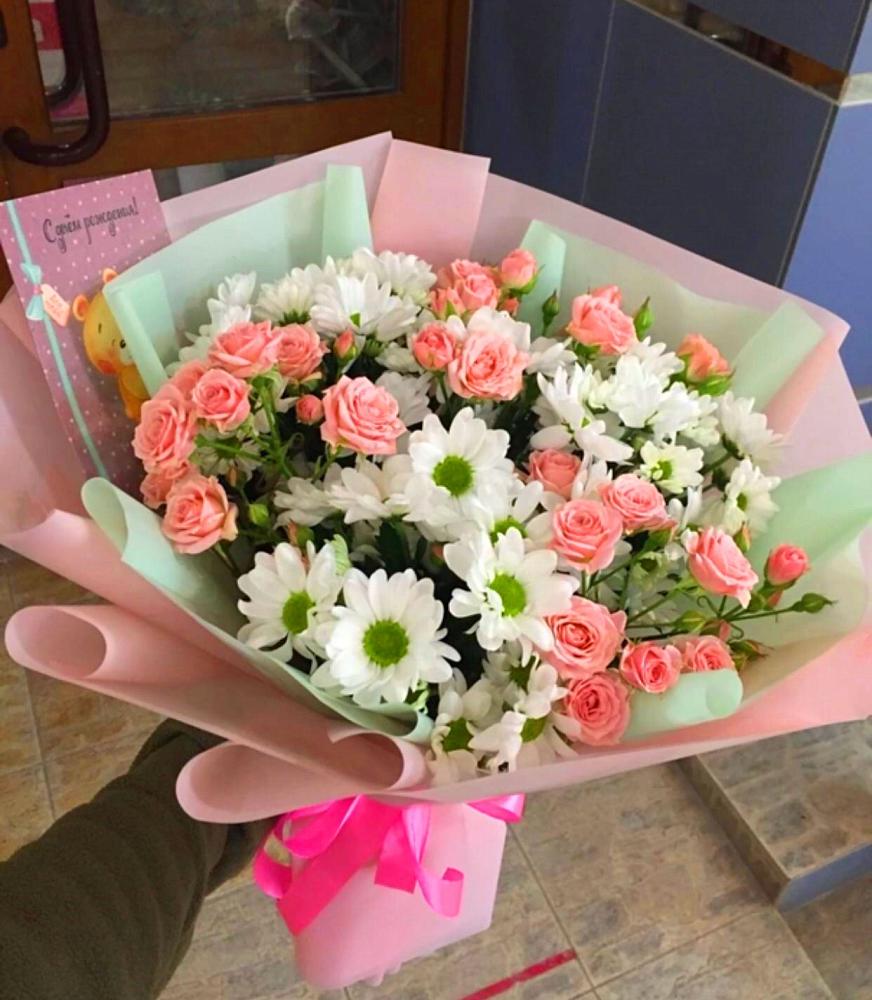 Букет Жемчужная россыпь в Облучье Букет цветов из: Розы и Хризантемы в Облучье