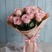 9 розовых роз в Облучье Букет цветов из:  Розы в Облучье