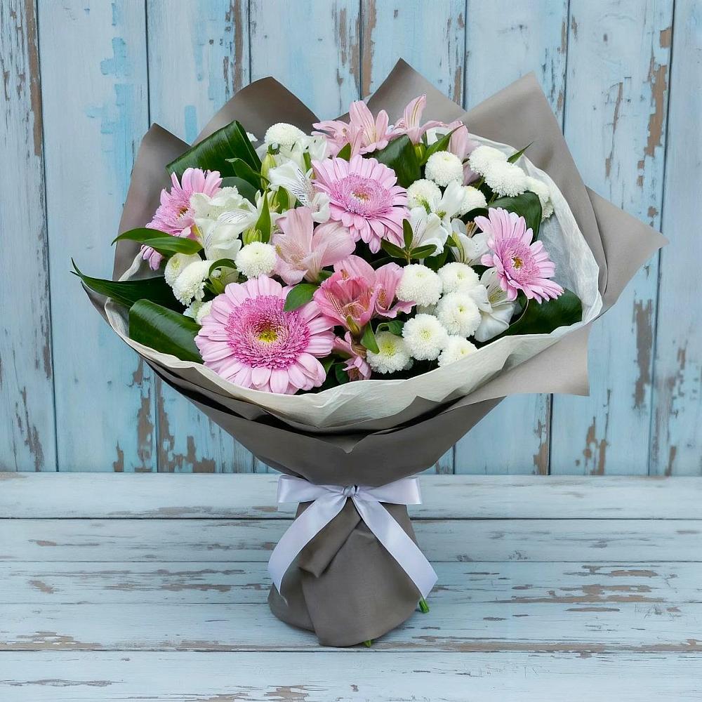 Букет цветов из: Герберы, Альстромерии и Хризантемы в Облучье