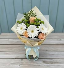 Букет герберы и розы в Облучье Букет цветов из:  Герберы, Розы и Хризантемы в Облучье
